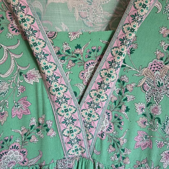 J.Jill Border Printed Flounced Hem Dress Size XL Light Garden Green Peasant Boho - Picture 4 of 12